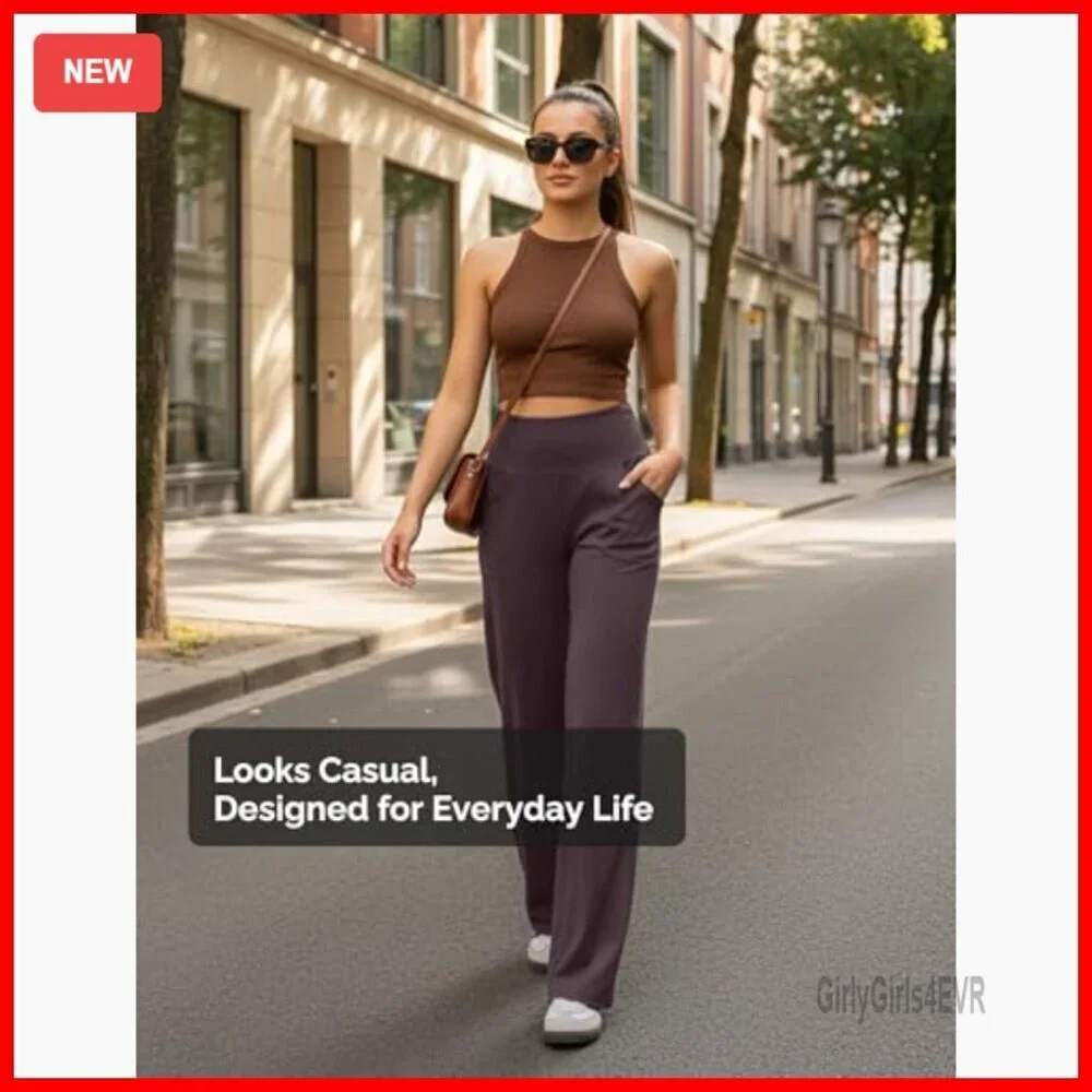 High Waisted Wide Leg Yoga Pants with Pockets, Stretch Sweatpants